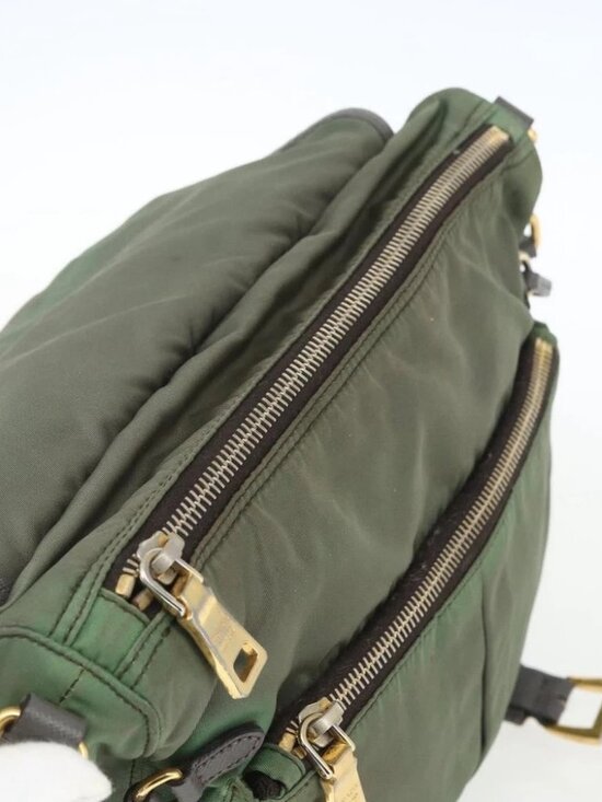 PRADA Shoulder Bag Nylon Green Gold Auth - Picture 7 of 16